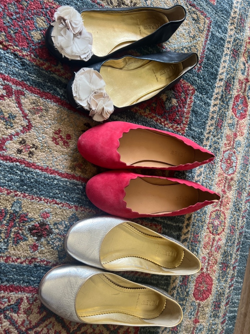J. Crew Red Scalloped Suede Ballet Flats